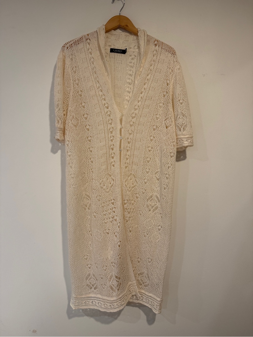Lauren By Ralph Lauren - Linen Maxi Crochet Cardigan - size 1x